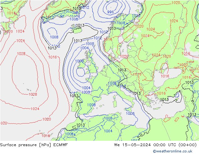 Presión superficial ECMWF mié 15.05.2024 00 UTC
