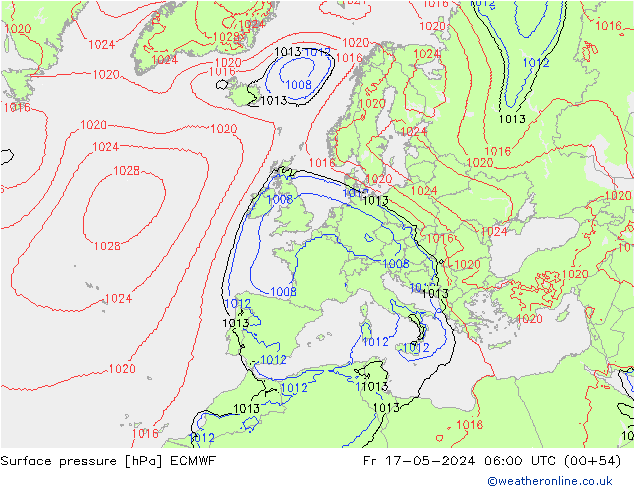 Surface pressure ECMWF Fr 17.05.2024 06 UTC