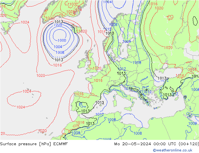 Bodendruck ECMWF Mo 20.05.2024 00 UTC