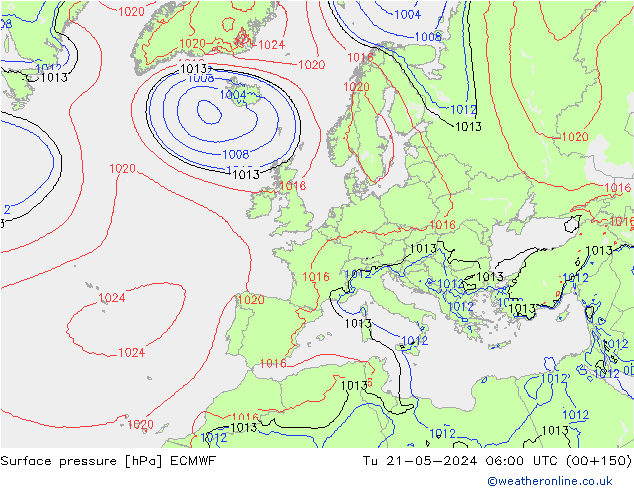 ciśnienie ECMWF wto. 21.05.2024 06 UTC