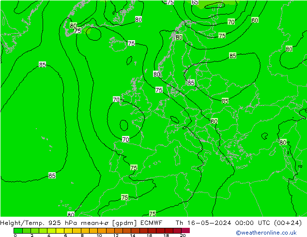 Height/Temp. 925 hPa ECMWF Th 16.05.2024 00 UTC