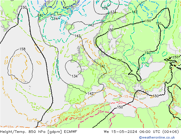 Yükseklik/Sıc. 850 hPa ECMWF Çar 15.05.2024 06 UTC