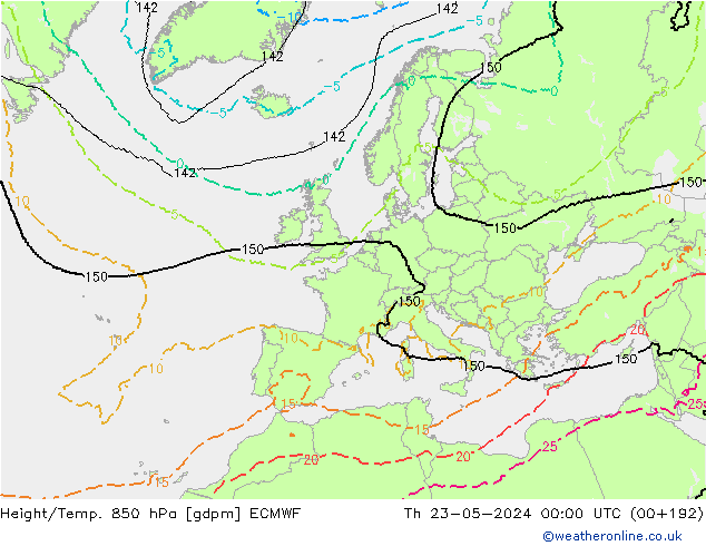 Height/Temp. 850 hPa ECMWF Do 23.05.2024 00 UTC