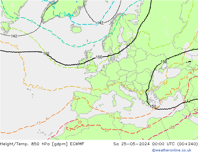 Height/Temp. 850 гПа ECMWF сб 25.05.2024 00 UTC