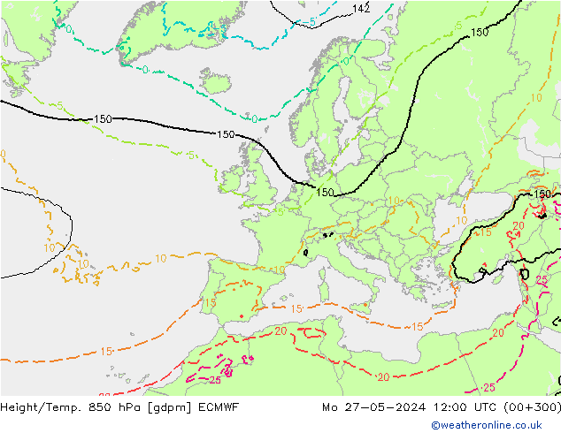 Height/Temp. 850 hPa ECMWF Po 27.05.2024 12 UTC