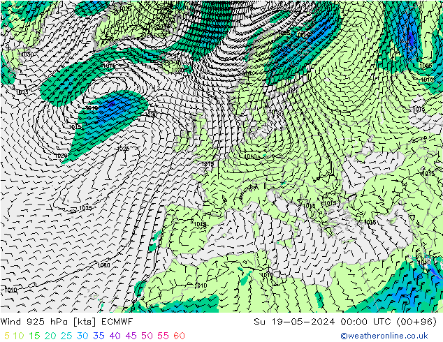 Vento 925 hPa ECMWF Dom 19.05.2024 00 UTC