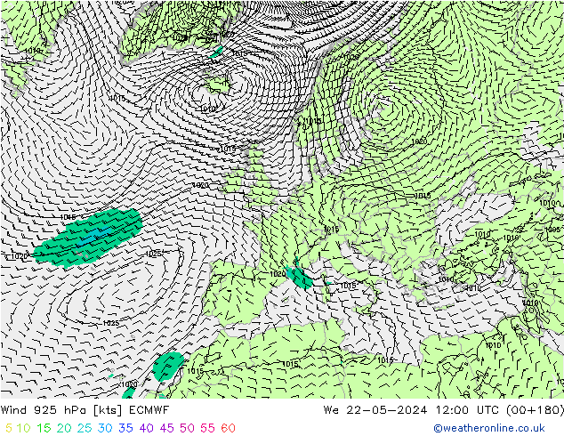 Wind 925 hPa ECMWF wo 22.05.2024 12 UTC