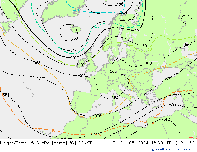 Height/Temp. 500 hPa ECMWF  21.05.2024 18 UTC