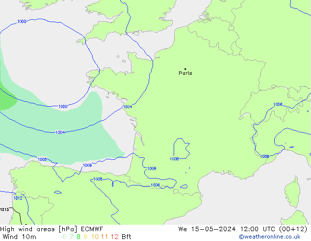 High wind areas ECMWF Qua 15.05.2024 12 UTC