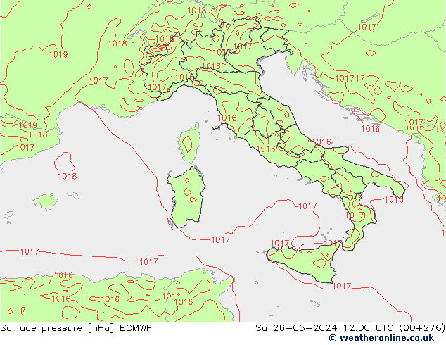 Pressione al suolo ECMWF dom 26.05.2024 12 UTC