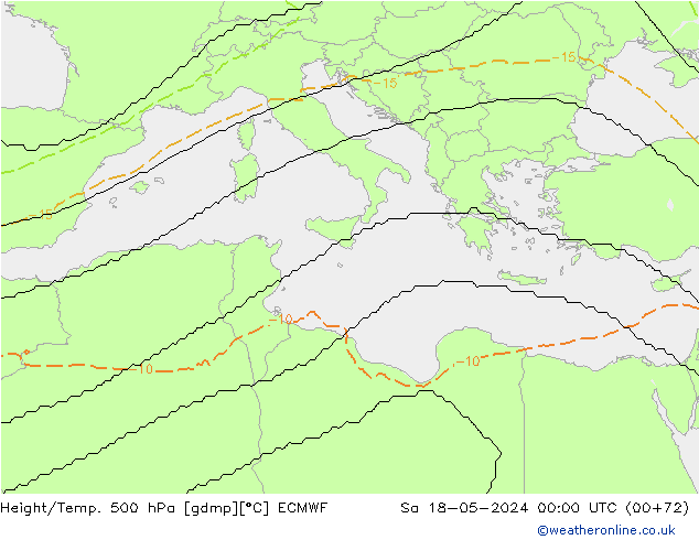 Height/Temp. 500 hPa ECMWF Sa 18.05.2024 00 UTC