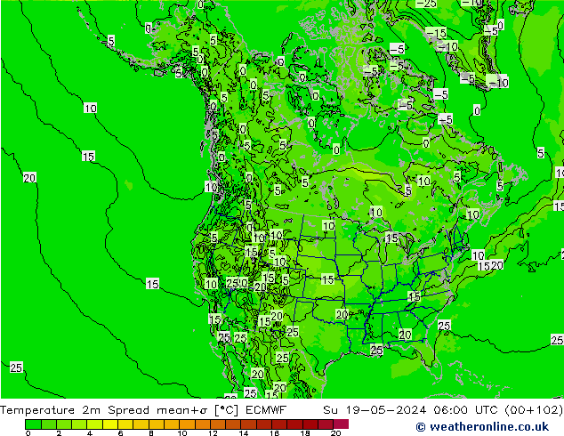 Temperature 2m Spread ECMWF Su 19.05.2024 06 UTC