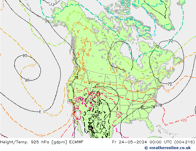 Height/Temp. 925 hPa ECMWF ven 24.05.2024 00 UTC