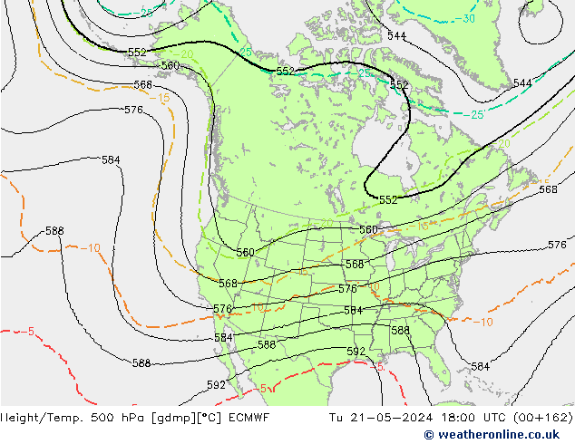 Height/Temp. 500 hPa ECMWF Ter 21.05.2024 18 UTC