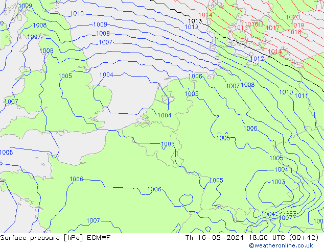Pressione al suolo ECMWF gio 16.05.2024 18 UTC