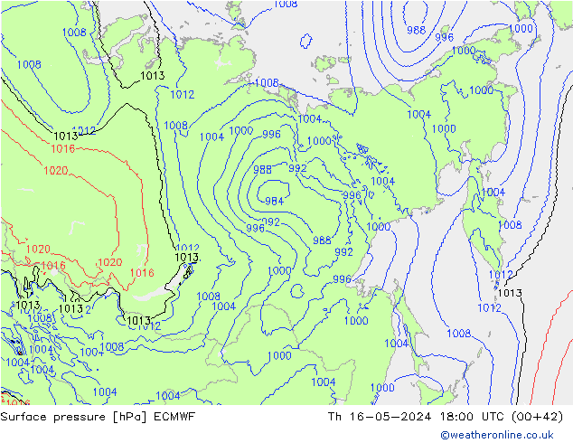 Luchtdruk (Grond) ECMWF do 16.05.2024 18 UTC