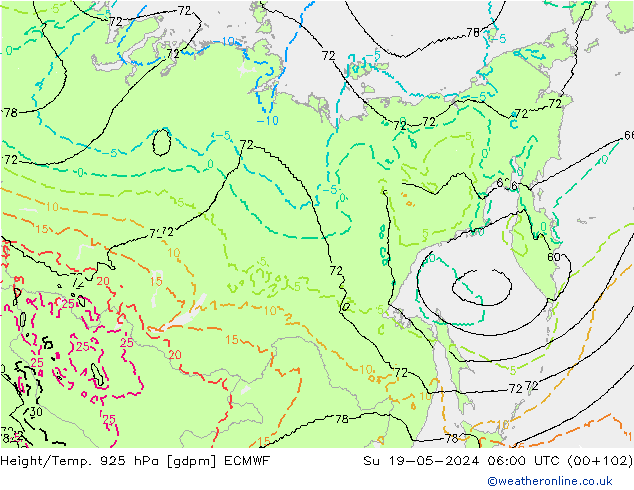 Height/Temp. 925 hPa ECMWF Su 19.05.2024 06 UTC