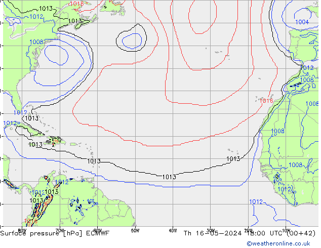 pressão do solo ECMWF Qui 16.05.2024 18 UTC