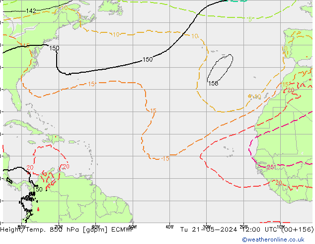 Height/Temp. 850 hPa ECMWF Út 21.05.2024 12 UTC