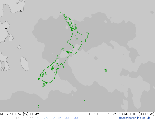 RH 700 hPa ECMWF  21.05.2024 18 UTC