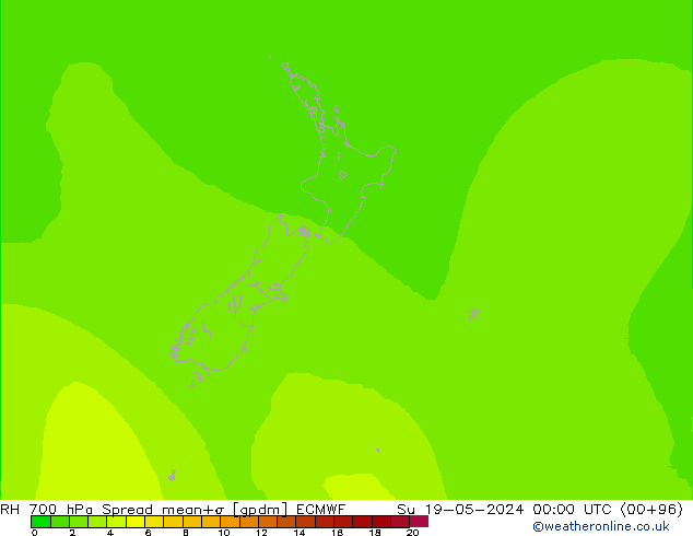 RH 700 hPa Spread ECMWF  19.05.2024 00 UTC
