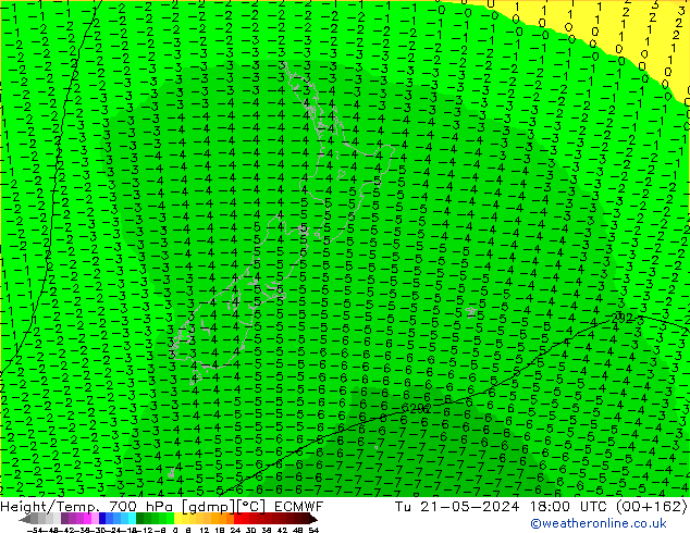 Hoogte/Temp. 700 hPa ECMWF di 21.05.2024 18 UTC