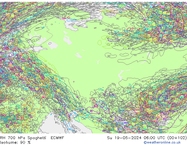 RV 700 hPa Spaghetti ECMWF zo 19.05.2024 06 UTC