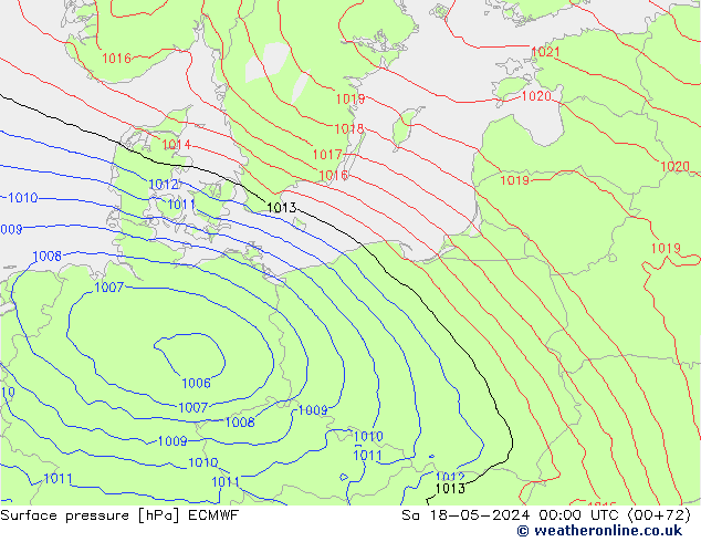 Surface pressure ECMWF Sa 18.05.2024 00 UTC