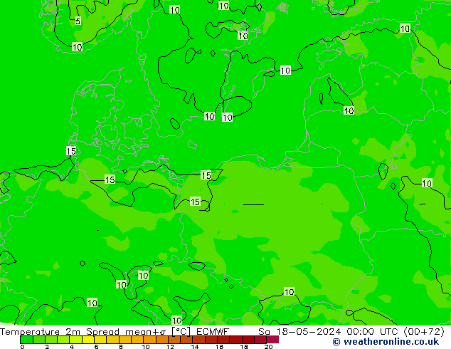 Temperatura 2m Spread ECMWF sab 18.05.2024 00 UTC