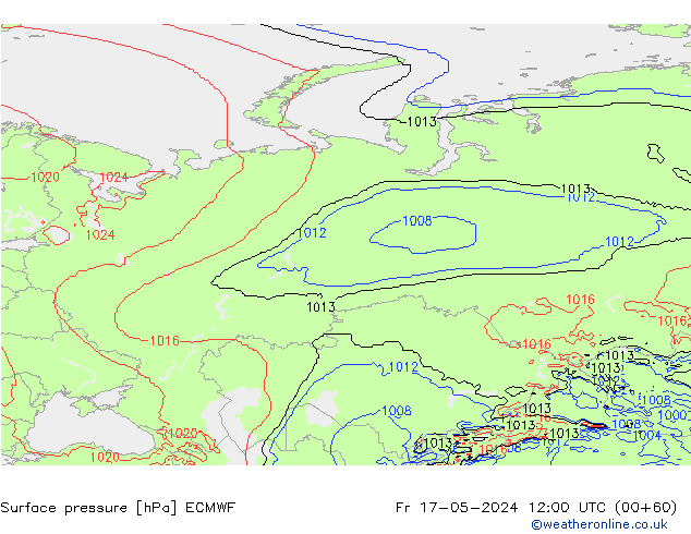 Atmosférický tlak ECMWF Pá 17.05.2024 12 UTC