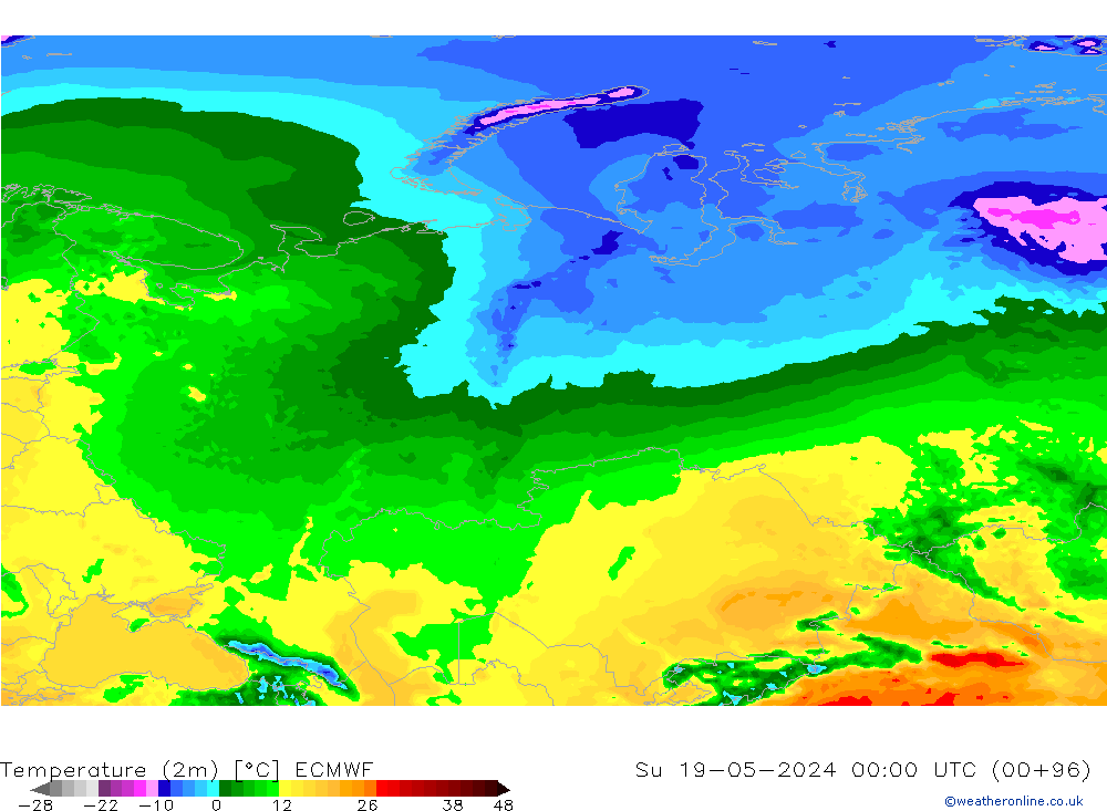 Temperatura (2m) ECMWF dom 19.05.2024 00 UTC