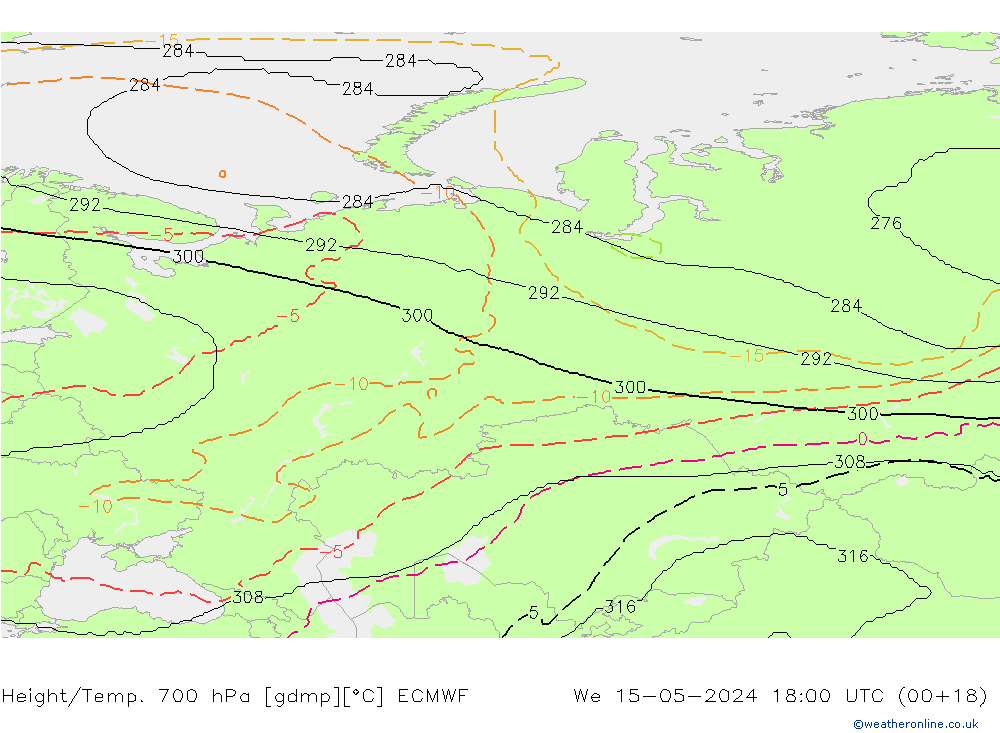 Hoogte/Temp. 700 hPa ECMWF wo 15.05.2024 18 UTC