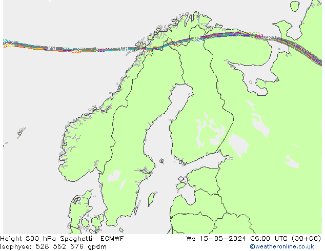 500 hPa Yüksekliği Spaghetti ECMWF Çar 15.05.2024 06 UTC