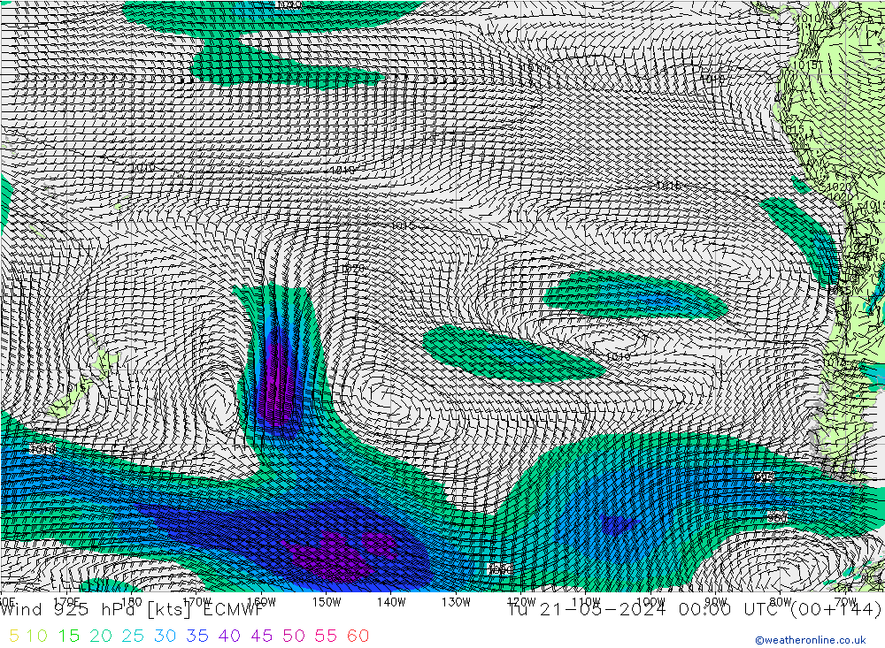 wiatr 925 hPa ECMWF wto. 21.05.2024 00 UTC