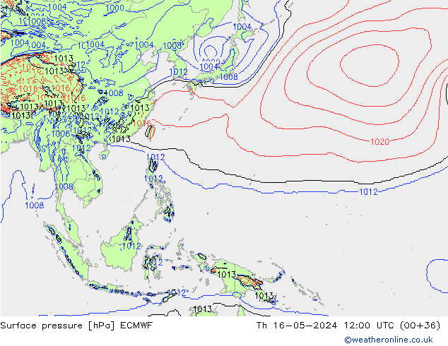 pressão do solo ECMWF Qui 16.05.2024 12 UTC