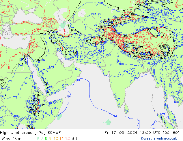 High wind areas ECMWF Fr 17.05.2024 12 UTC