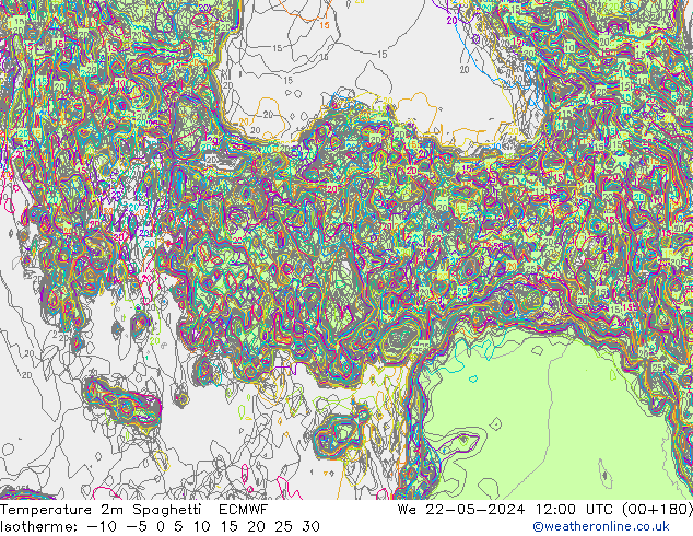 карта температуры Spaghetti ECMWF ср 22.05.2024 12 UTC