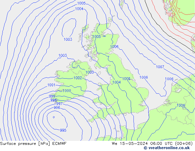 Surface pressure ECMWF We 15.05.2024 06 UTC