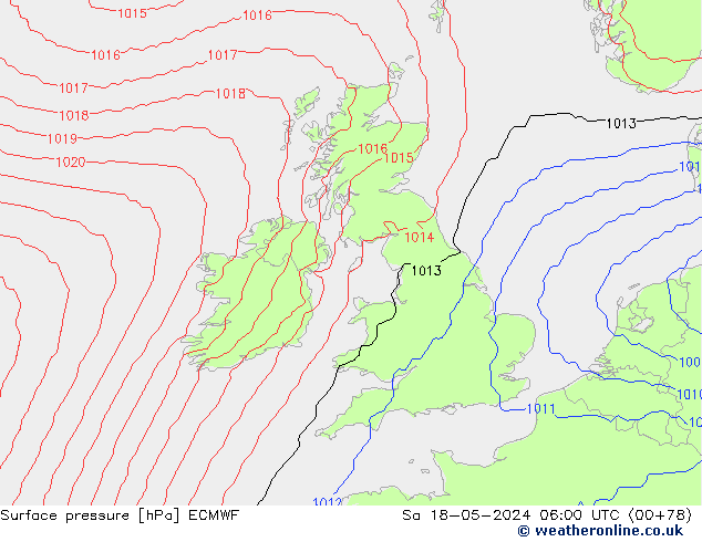 Pressione al suolo ECMWF sab 18.05.2024 06 UTC