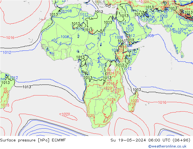 приземное давление ECMWF Вс 19.05.2024 06 UTC