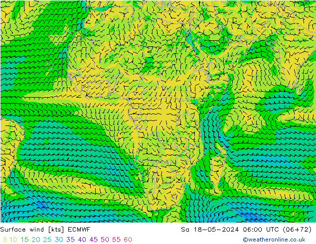 Surface wind ECMWF Sa 18.05.2024 06 UTC