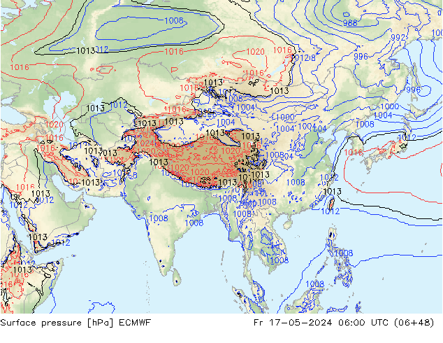 Presión superficial ECMWF vie 17.05.2024 06 UTC