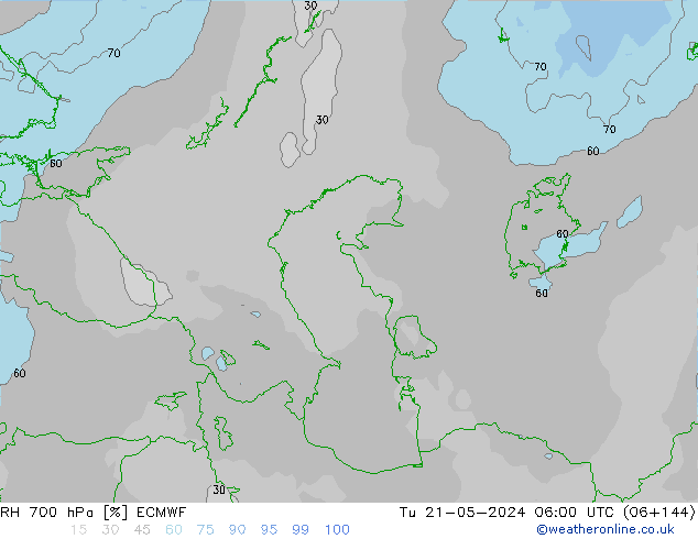 RH 700 hPa ECMWF  21.05.2024 06 UTC