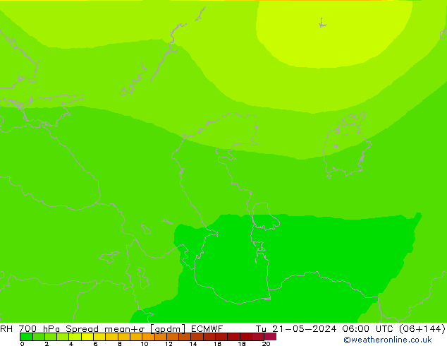 RH 700 hPa Spread ECMWF Tu 21.05.2024 06 UTC