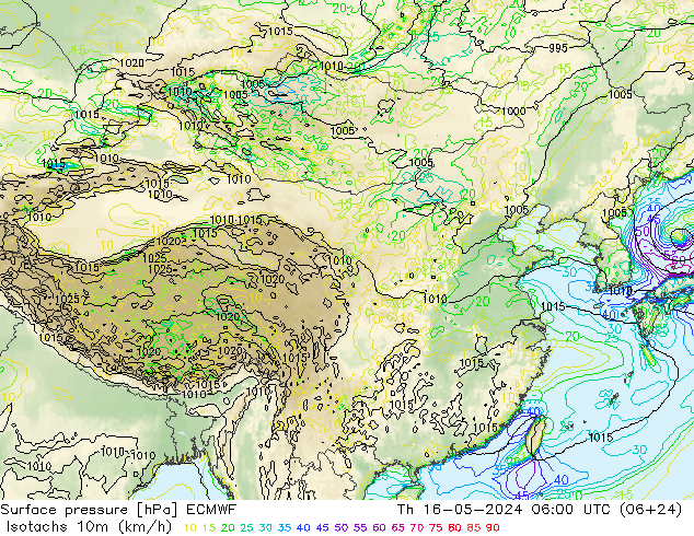10米等风速线 (kph) ECMWF 星期四 16.05.2024 06 UTC