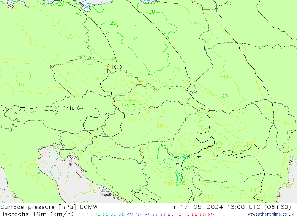 Eşrüzgar Hızları (km/sa) ECMWF Cu 17.05.2024 18 UTC