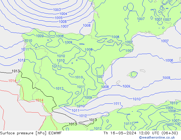 Luchtdruk (Grond) ECMWF do 16.05.2024 12 UTC