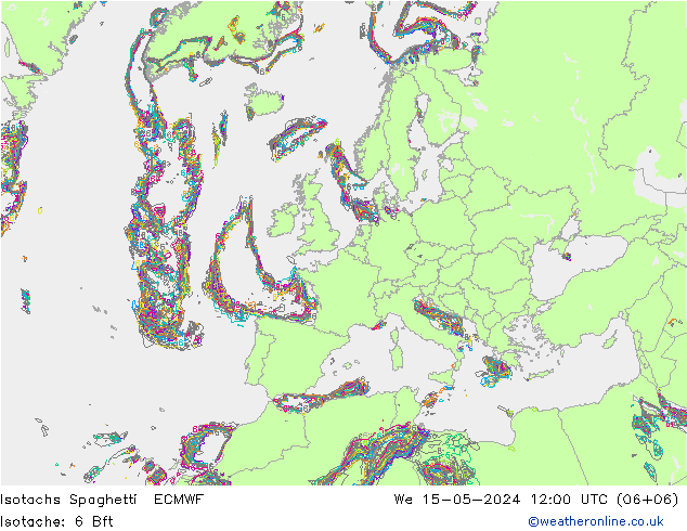 Isotachs Spaghetti ECMWF 星期三 15.05.2024 12 UTC