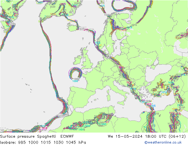 Luchtdruk op zeeniveau Spaghetti ECMWF wo 15.05.2024 18 UTC
