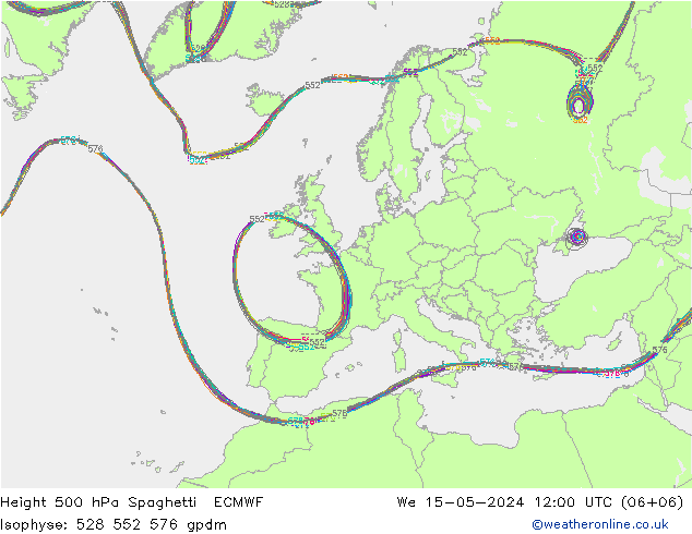 500 hPa Yüksekliği Spaghetti ECMWF Çar 15.05.2024 12 UTC